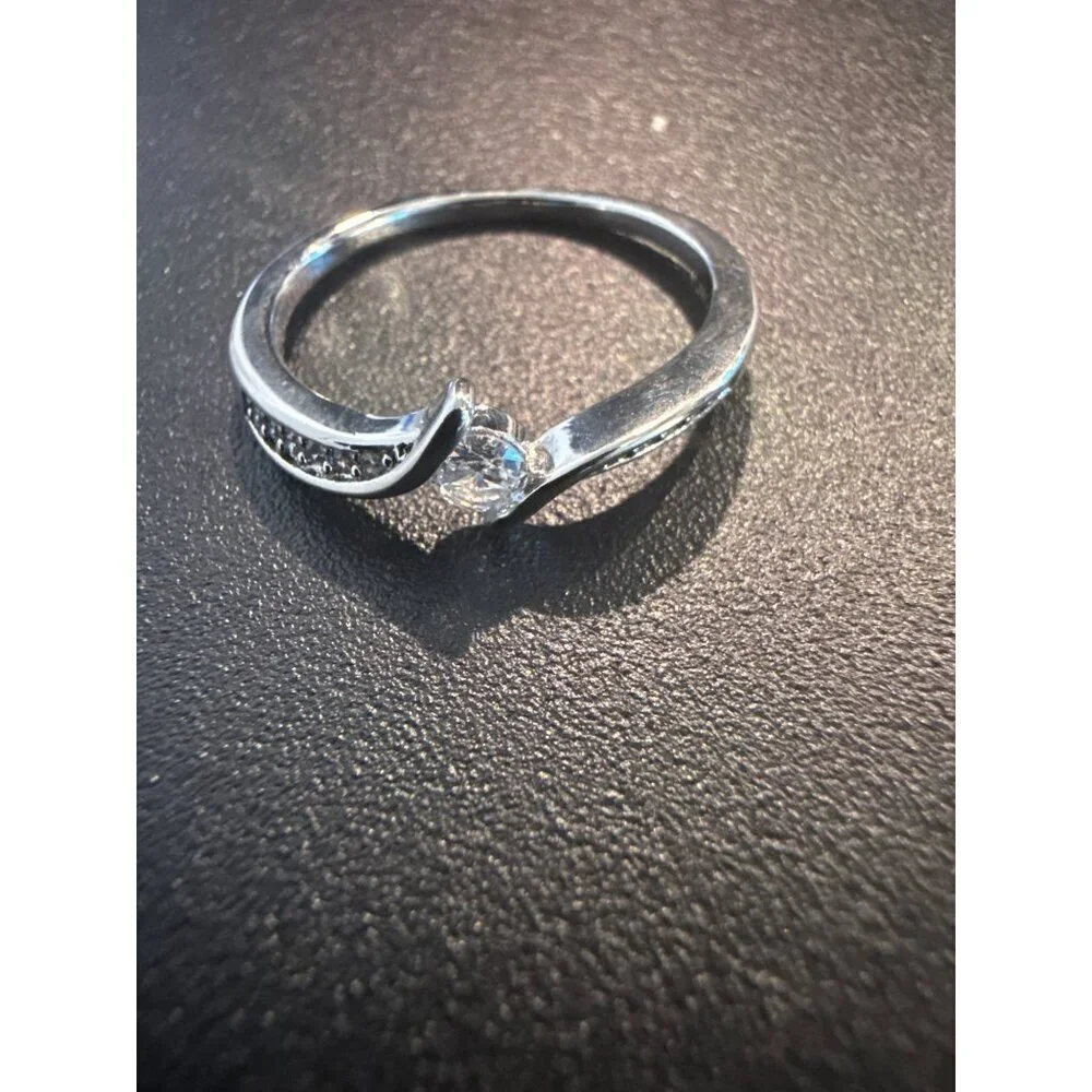 Sterling Silver Plated Twist Engagement Ring With Cubic Zirconia Stone